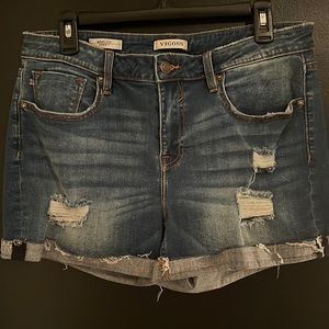 Distressed denim shorts